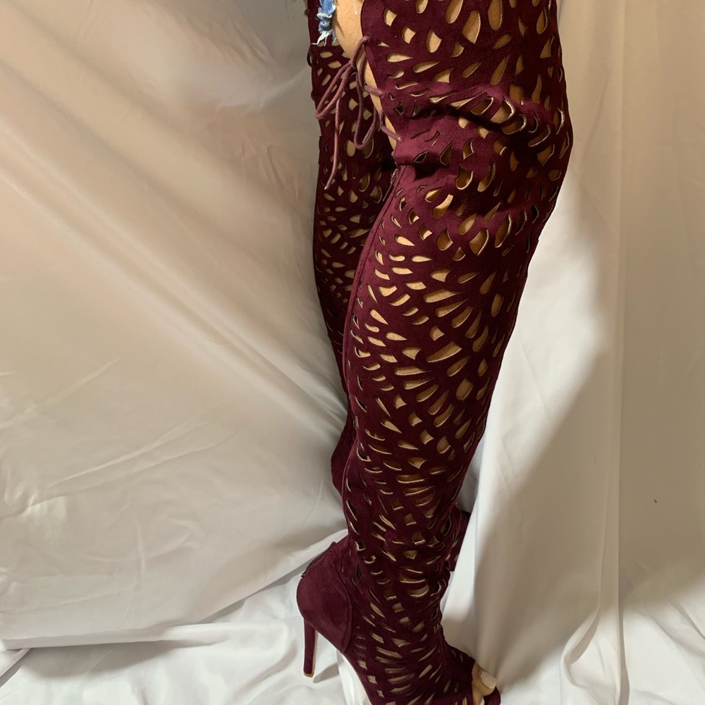 Thigh high boots.